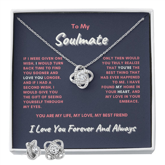 To My Soulmate I Love Knot Necklace & Earring Set