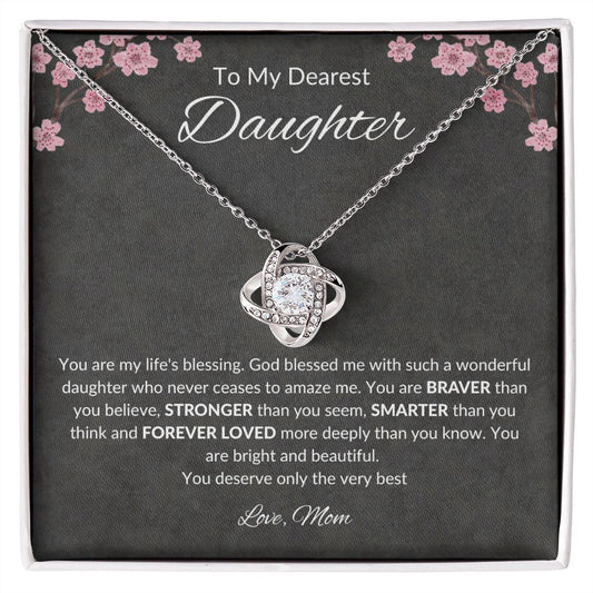 To My Daughter From MOM I Love Knot Necklace (Yellow & White Gold Variants)