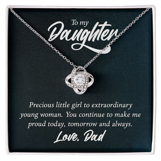 To My Daughter From DAD I Love Knot Necklace (Yellow & White Gold Variants)