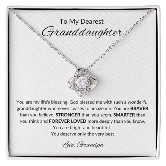 To My Granddaughter From Grandpa I Love Knot Necklace (Yellow & White Gold Variants)
