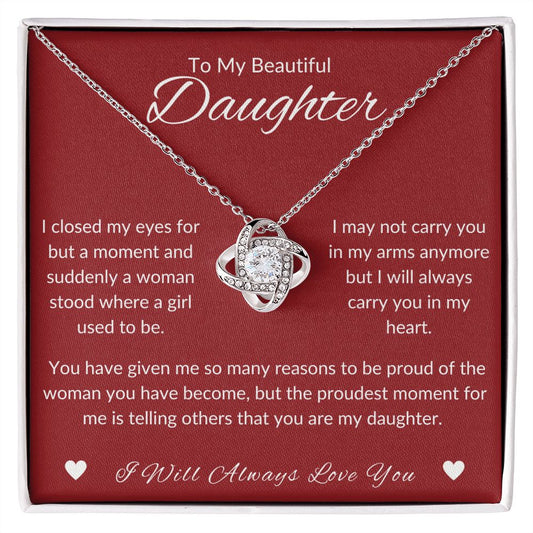 To My Daughter I Love Knot Necklace (Yellow & White Gold Variants)