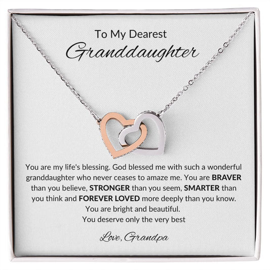 To My Granddaughter From Grandpa Interlocking Hearts Necklace (Yellow & White Gold Variants)