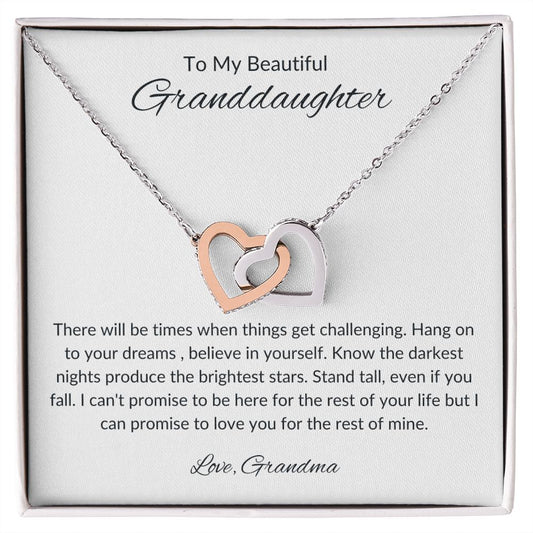 To My Granddaughter From Grandma I Interlocking Hearts Necklace (Yellow & White Gold Variants)