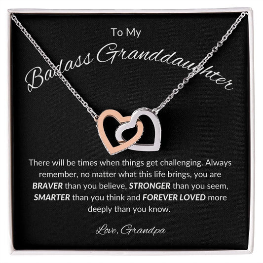 To My Granddaughter From Grandpa I Interlocking Hearts Necklace (Yellow & White Gold Variants)
