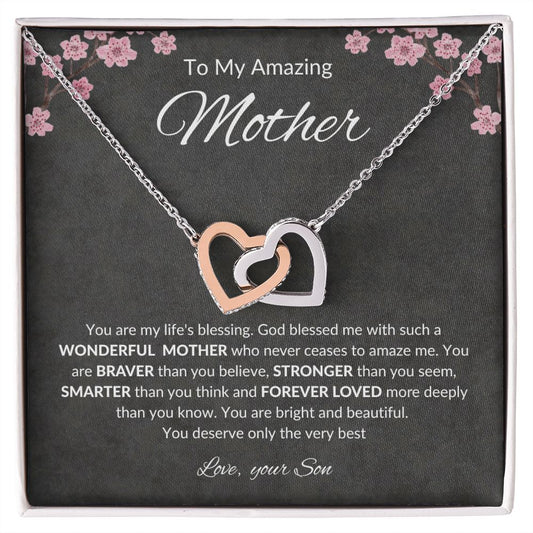To My Mom From Son I MOTHER'S DAY GIFT I Interlocking Hearts Necklace (Yellow & White Gold Variants)
