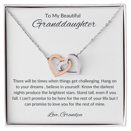 To My Granddaughter From Grandpa Interlocking Hearts Necklace (Yellow & White Gold Variants)