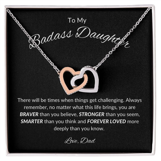 To My Daughter From Dad I Interlocking Hearts Necklace (Yellow & White Gold Variants)